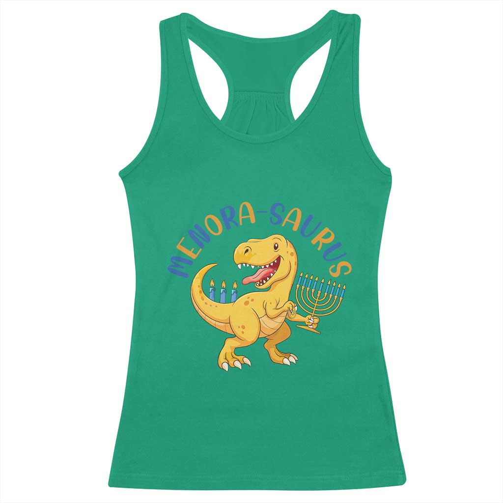 Funny Hanukkah Dinosaur Celebration Festival Of Lights Gift Racerback Tank Top Menorasaurus TS12 Irish Green Print Your Wear