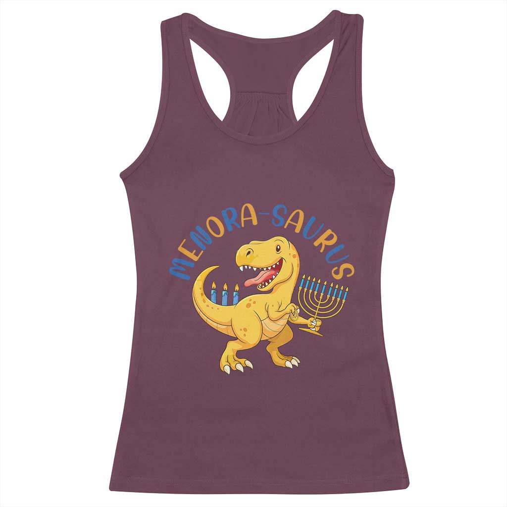 Funny Hanukkah Dinosaur Celebration Festival Of Lights Gift Racerback Tank Top Menorasaurus TS12 Maroon Print Your Wear