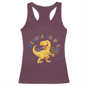 Funny Hanukkah Dinosaur Celebration Festival Of Lights Gift Racerback Tank Top Menorasaurus TS12 Maroon Print Your Wear