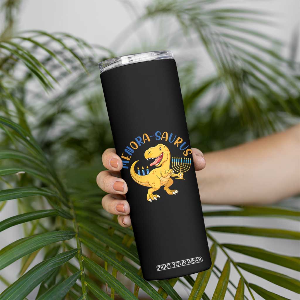 Funny Hanukkah Dinosaur Celebration Festival Of Lights Gift Skinny Tumbler Menorasaurus TS12 Print Your Wear