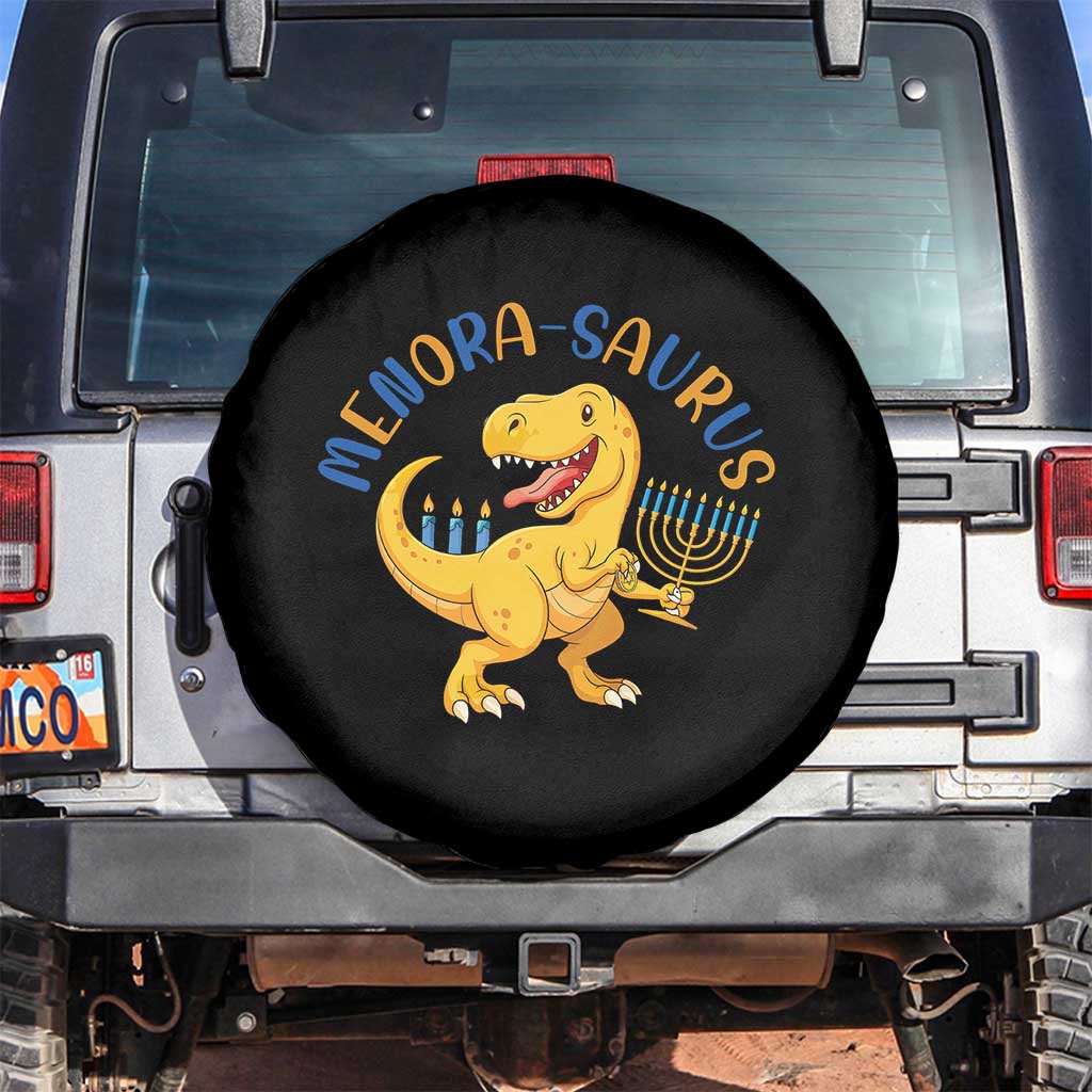 Funny Hanukkah Dinosaur Celebration Festival Of Lights Gift Spare Tire Cover Menorasaurus TS12 No hole Black Print Your Wear
