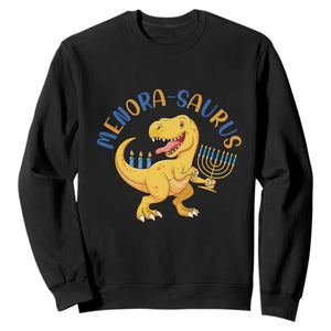 Funny Hanukkah Dinosaur Celebration Festival Of Lights Gift Sweatshirt Menorasaurus TS12 Black Print Your Wear