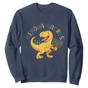 Funny Hanukkah Dinosaur Celebration Festival Of Lights Gift Sweatshirt Menorasaurus TS12 Navy Print Your Wear