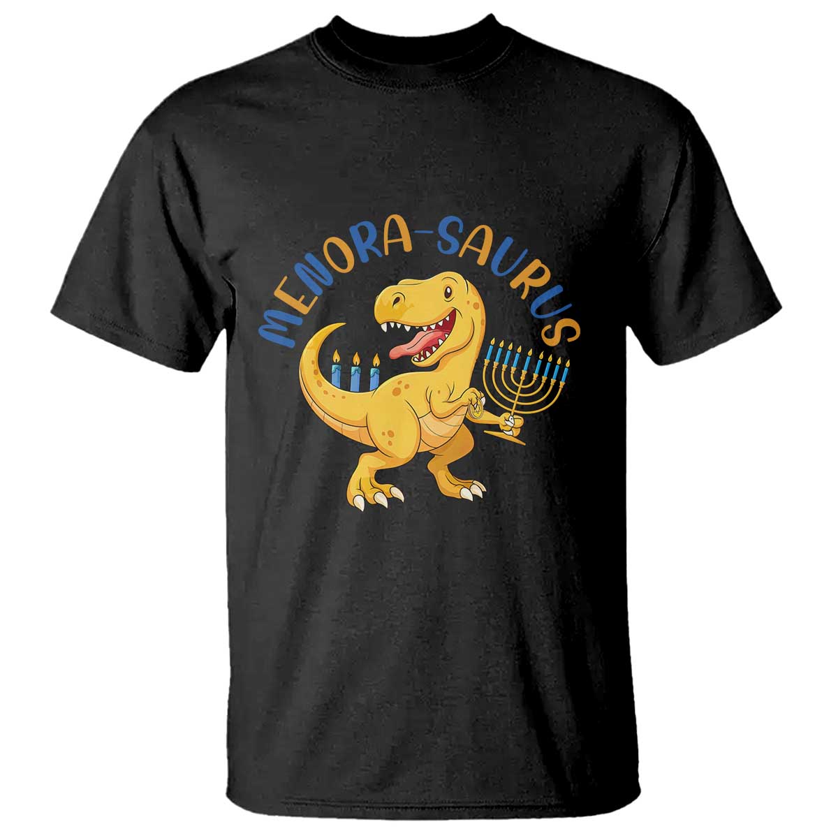 Funny Hanukkah Dinosaur Celebration Festival Of Lights Gift T Shirt Menorasaurus TS12 Black Print Your Wear
