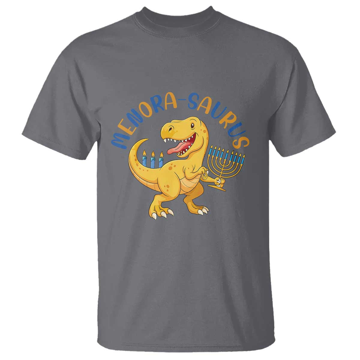 Funny Hanukkah Dinosaur Celebration Festival Of Lights Gift T Shirt Menorasaurus TS12 Charcoal Print Your Wear