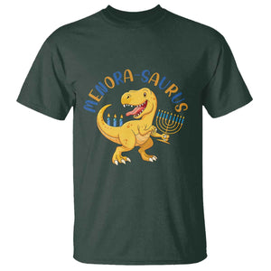 Funny Hanukkah Dinosaur Celebration Festival Of Lights Gift T Shirt Menorasaurus TS12 Dark Forest Green Print Your Wear