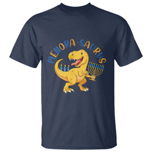 Funny Hanukkah Dinosaur Celebration Festival Of Lights Gift T Shirt Menorasaurus TS12 Navy Print Your Wear