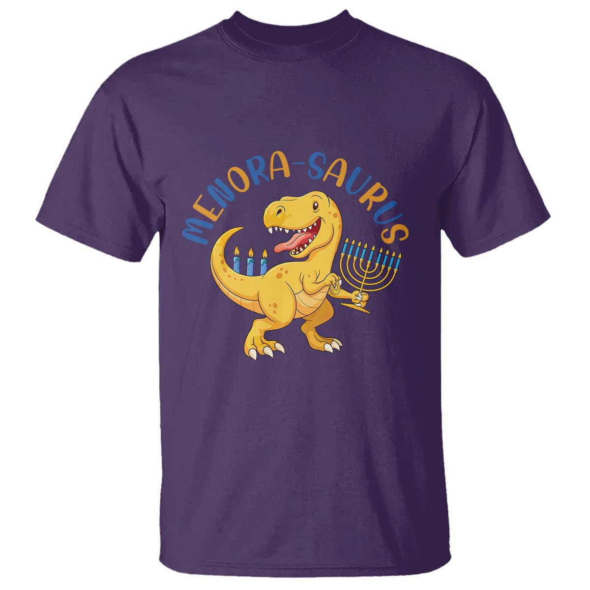 Funny Hanukkah Dinosaur Celebration Festival Of Lights Gift T Shirt Menorasaurus TS12 Purple Print Your Wear