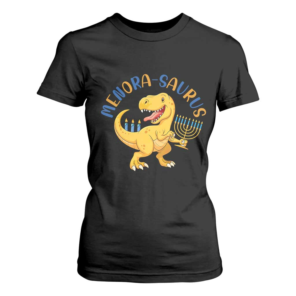 Funny Hanukkah Dinosaur Celebration Festival Of Lights Gift T Shirt For Women Menorasaurus TS12 Black Print Your Wear