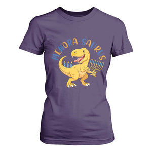 Funny Hanukkah Dinosaur Celebration Festival Of Lights Gift T Shirt For Women Menorasaurus TS12 Purple Print Your Wear