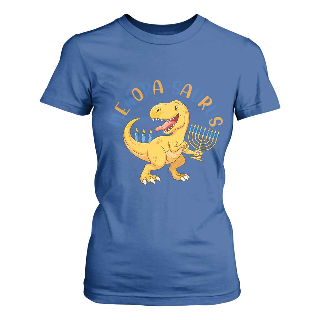 Funny Hanukkah Dinosaur Celebration Festival Of Lights Gift T Shirt For Women Menorasaurus TS12 Royal Blue Print Your Wear