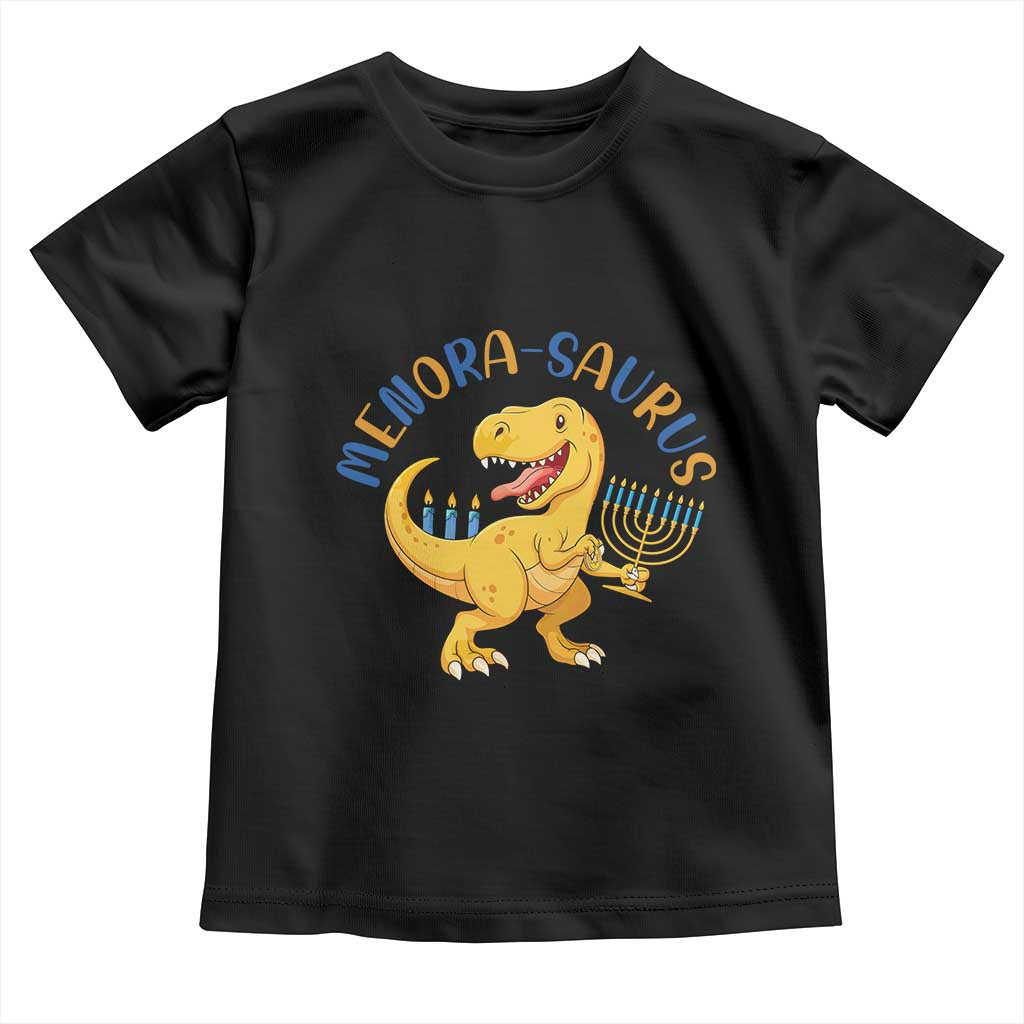 Funny Hanukkah Dinosaur Celebration Festival Of Lights Gift Toddler T Shirt Menorasaurus TS12 Black Print Your Wear