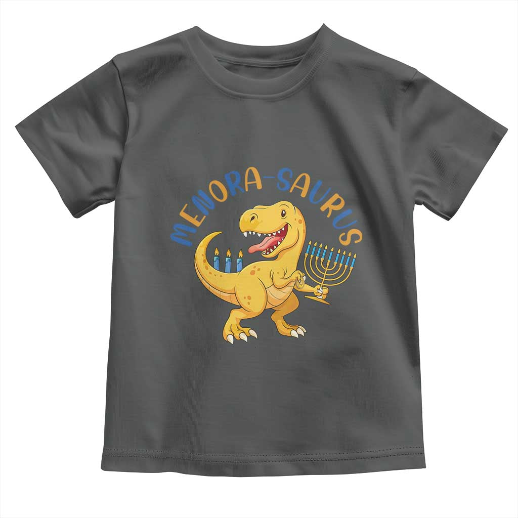 Funny Hanukkah Dinosaur Celebration Festival Of Lights Gift Toddler T Shirt Menorasaurus TS12 Dark Heather Print Your Wear