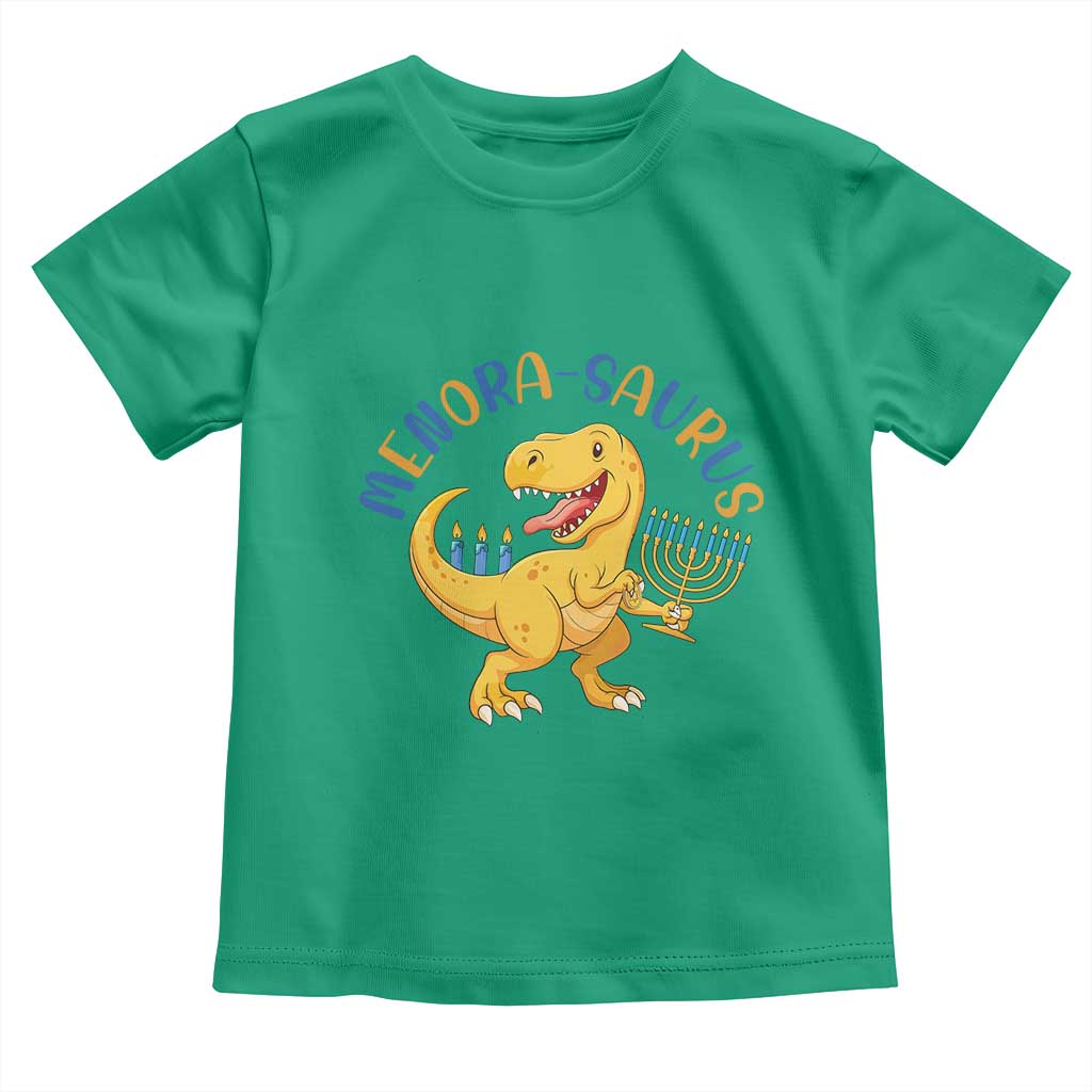 Funny Hanukkah Dinosaur Celebration Festival Of Lights Gift Toddler T Shirt Menorasaurus TS12 Irish Green Print Your Wear