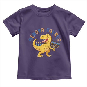 Funny Hanukkah Dinosaur Celebration Festival Of Lights Gift Toddler T Shirt Menorasaurus TS12 Purple Print Your Wear