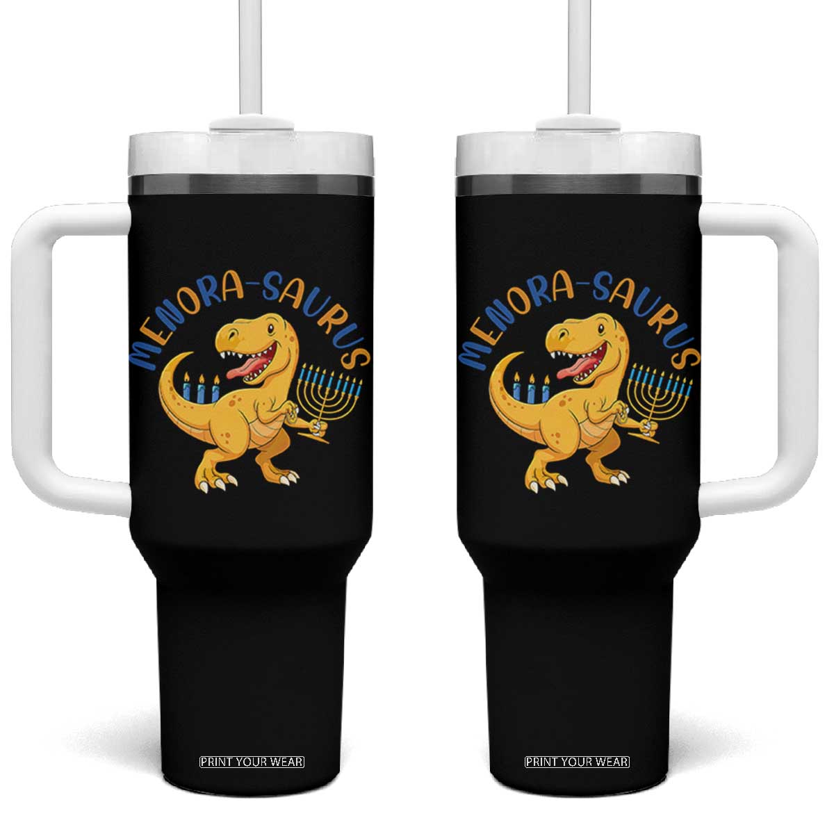 Funny Hanukkah Dinosaur Celebration Festival Of Lights Gift Tumbler With Handle Menorasaurus TS12 One Size: 40 oz Black Print Your Wear