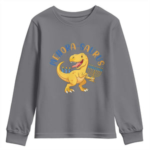 Funny Hanukkah Dinosaur Celebration Festival Of Lights Gift Youth Sweatshirt Menorasaurus TS12 Charcoal Print Your Wear