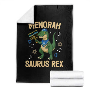 Funny Hanukkah Dinosaur Lover Throw Blanket Menorasaurus Rex Festival Of Lights Gift TS12 Black Print Your Wear