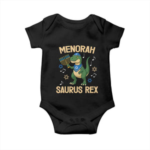 Funny Hanukkah Dinosaur Lover Baby Onesie Menorasaurus Rex Festival Of Lights Gift TS12 Black Print Your Wear