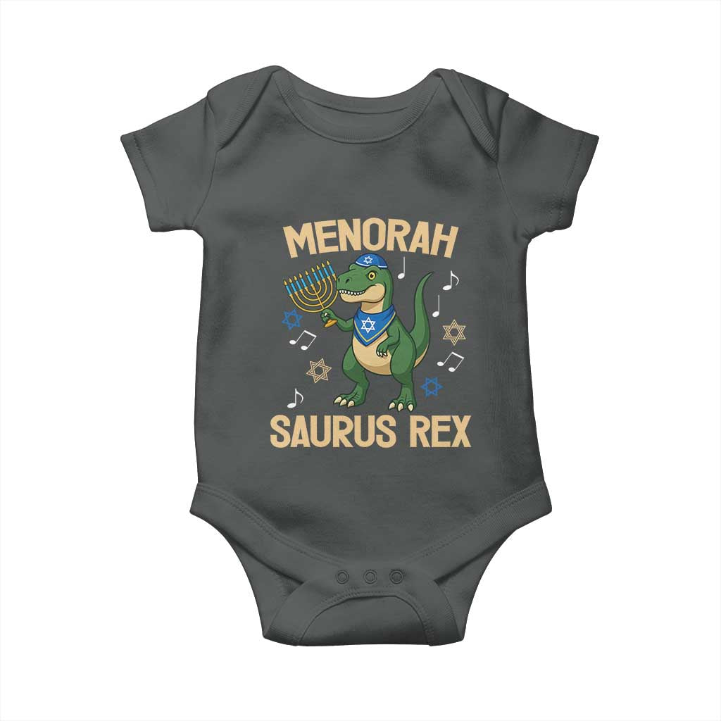Funny Hanukkah Dinosaur Lover Baby Onesie Menorasaurus Rex Festival Of Lights Gift TS12 Dark Heather Print Your Wear