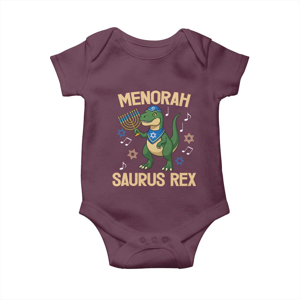 Funny Hanukkah Dinosaur Lover Baby Onesie Menorasaurus Rex Festival Of Lights Gift TS12 Maroon Print Your Wear