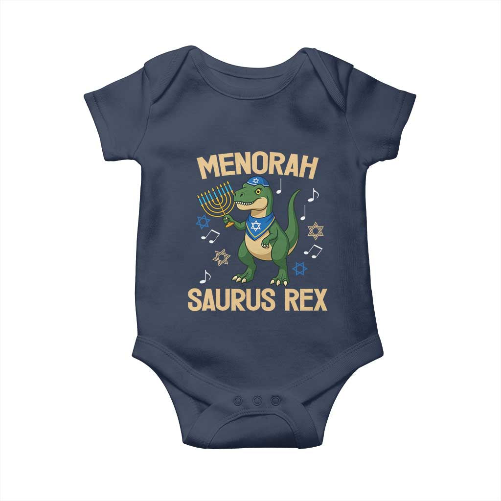 Funny Hanukkah Dinosaur Lover Baby Onesie Menorasaurus Rex Festival Of Lights Gift TS12 Navy Print Your Wear