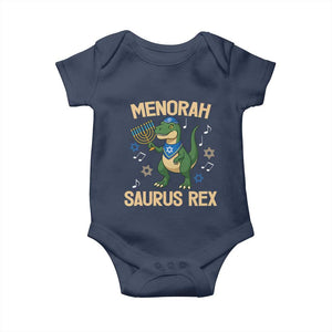Funny Hanukkah Dinosaur Lover Baby Onesie Menorasaurus Rex Festival Of Lights Gift TS12 Navy Print Your Wear