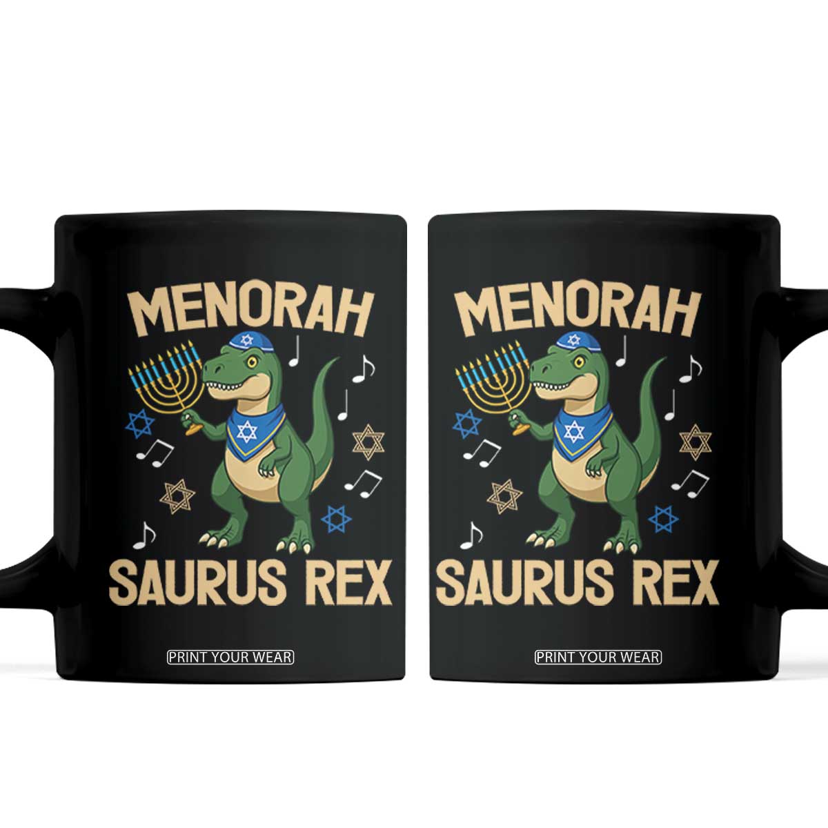 Funny Hanukkah Dinosaur Lover Coffee Mug Menorasaurus Rex Festival Of Lights Gift TS12 Black Print Your Wear