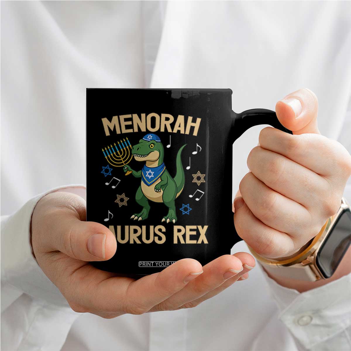 Funny Hanukkah Dinosaur Lover Coffee Mug Menorasaurus Rex Festival Of Lights Gift TS12 Print Your Wear