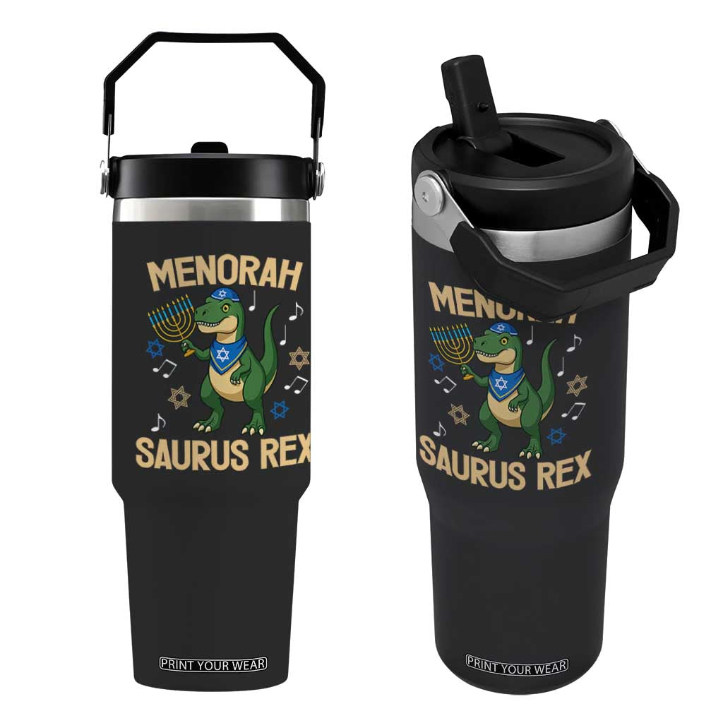 Funny Hanukkah Dinosaur Lover Flip Straw Tumbler Menorasaurus Rex Festival Of Lights Gift TS12 One Size: 30 oz Black Print Your Wear