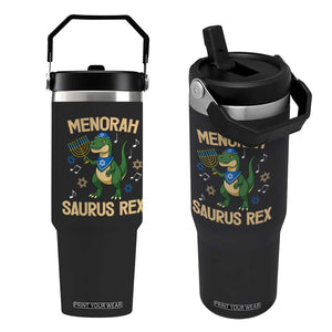 Funny Hanukkah Dinosaur Lover Flip Straw Tumbler Menorasaurus Rex Festival Of Lights Gift TS12 One Size: 30 oz Black Print Your Wear