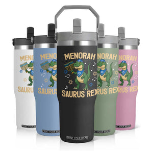 Funny Hanukkah Dinosaur Lover Flip Straw Tumbler Menorasaurus Rex Festival Of Lights Gift TS12 Print Your Wear