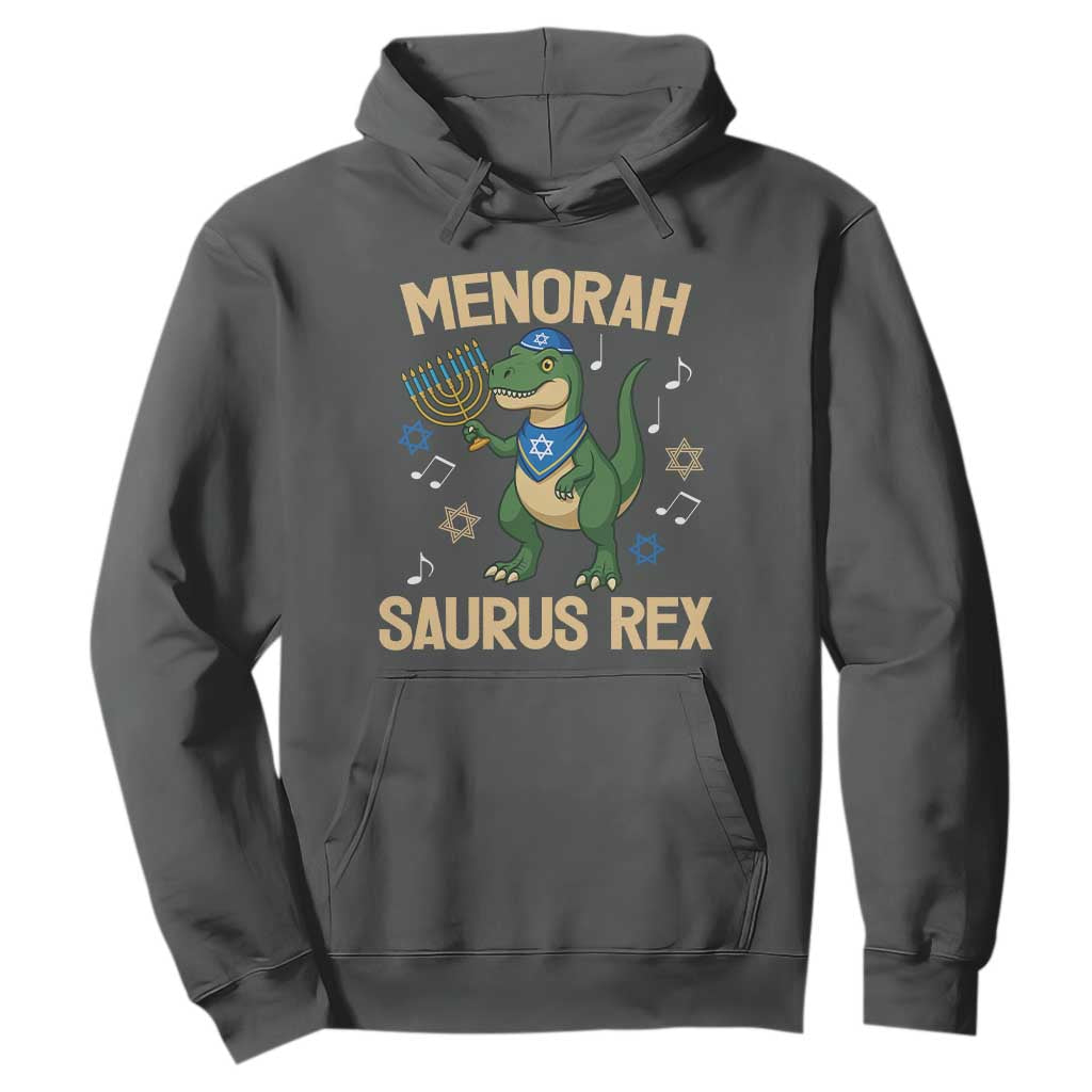 Funny Hanukkah Dinosaur Lover Hoodie Menorasaurus Rex Festival Of Lights Gift TS12 Dark Heather Print Your Wear