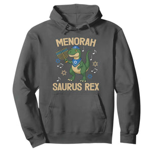 Funny Hanukkah Dinosaur Lover Hoodie Menorasaurus Rex Festival Of Lights Gift TS12 Dark Heather Print Your Wear