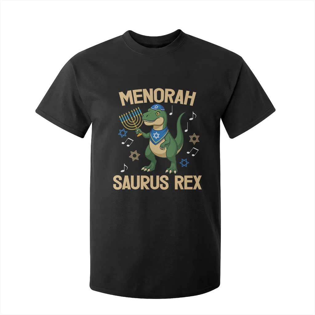 Funny Hanukkah Dinosaur Lover T Shirt For Kid Menorasaurus Rex Festival Of Lights Gift TS12 Black Print Your Wear