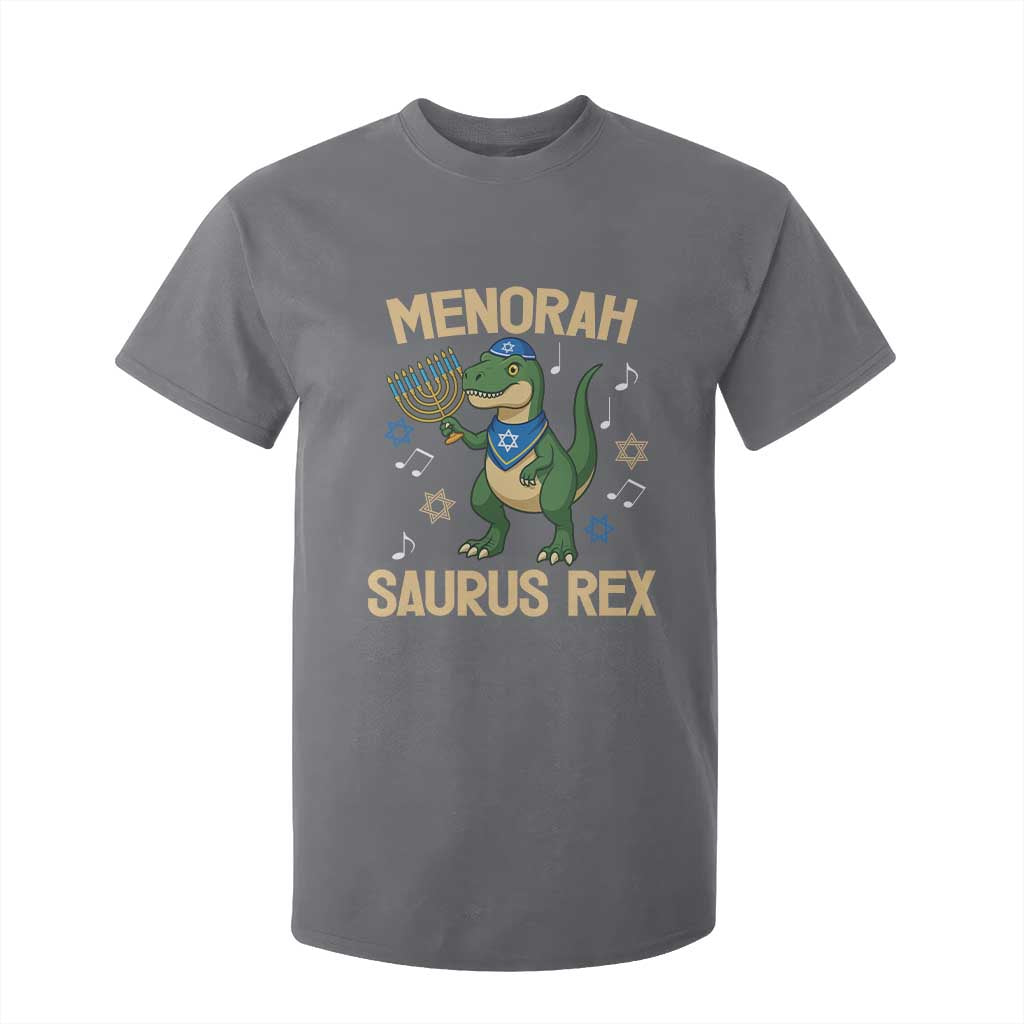Funny Hanukkah Dinosaur Lover T Shirt For Kid Menorasaurus Rex Festival Of Lights Gift TS12 Charcoal Print Your Wear
