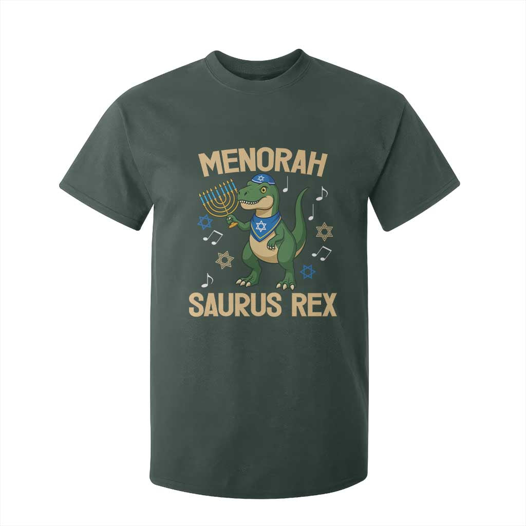 Funny Hanukkah Dinosaur Lover T Shirt For Kid Menorasaurus Rex Festival Of Lights Gift TS12 Dark Forest Green Print Your Wear