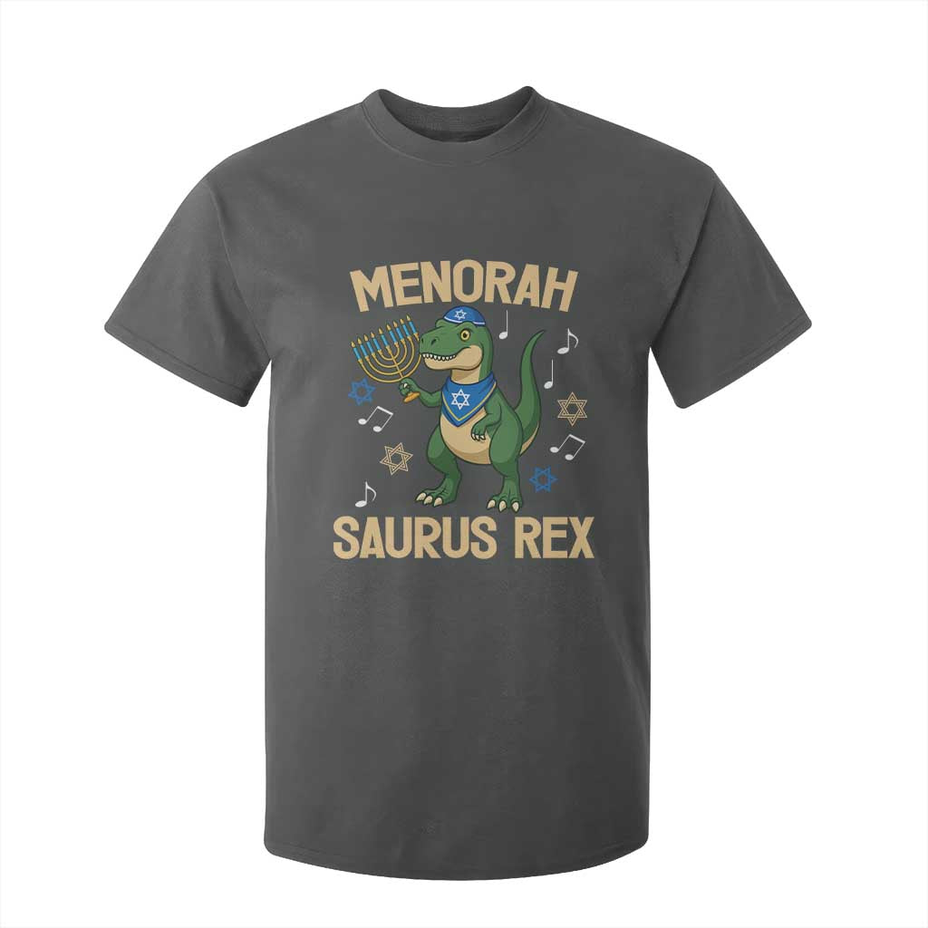 Funny Hanukkah Dinosaur Lover T Shirt For Kid Menorasaurus Rex Festival Of Lights Gift TS12 Dark Heather Print Your Wear