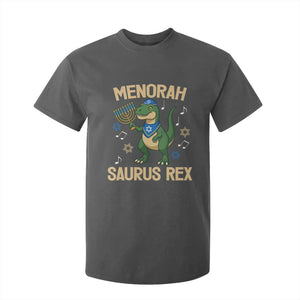 Funny Hanukkah Dinosaur Lover T Shirt For Kid Menorasaurus Rex Festival Of Lights Gift TS12 Dark Heather Print Your Wear