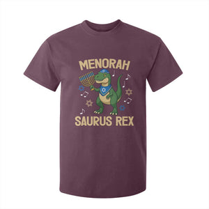 Funny Hanukkah Dinosaur Lover T Shirt For Kid Menorasaurus Rex Festival Of Lights Gift TS12 Maroon Print Your Wear