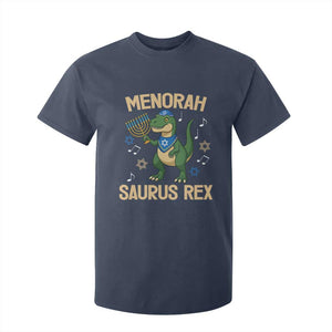 Funny Hanukkah Dinosaur Lover T Shirt For Kid Menorasaurus Rex Festival Of Lights Gift TS12 Navy Print Your Wear