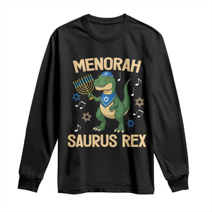 Funny Hanukkah Dinosaur Lover Long Sleeve Shirt Menorasaurus Rex Festival Of Lights Gift TS12 Black Print Your Wear