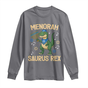 Funny Hanukkah Dinosaur Lover Long Sleeve Shirt Menorasaurus Rex Festival Of Lights Gift TS12 Charcoal Print Your Wear