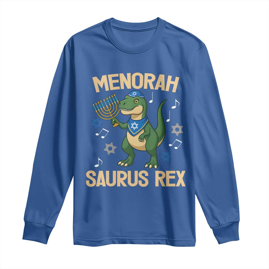 Funny Hanukkah Dinosaur Lover Long Sleeve Shirt Menorasaurus Rex Festival Of Lights Gift TS12 Royal Blue Print Your Wear