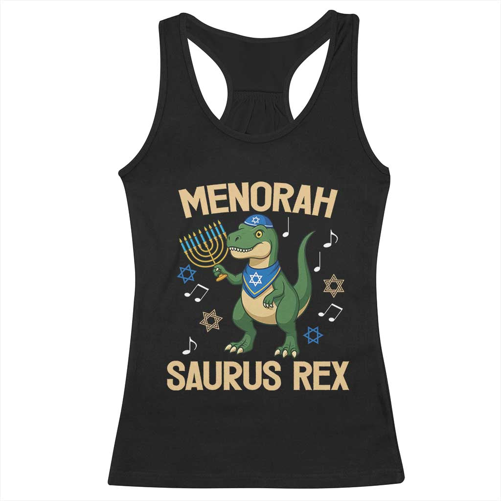 Funny Hanukkah Dinosaur Lover Racerback Tank Top Menorasaurus Rex Festival Of Lights Gift TS12 Black Print Your Wear