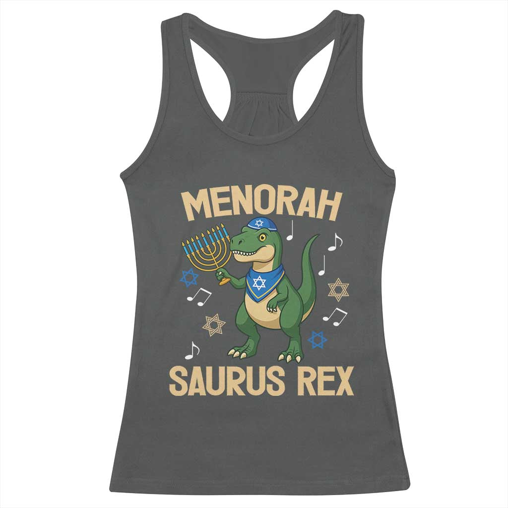 Funny Hanukkah Dinosaur Lover Racerback Tank Top Menorasaurus Rex Festival Of Lights Gift TS12 Dark Heather Print Your Wear