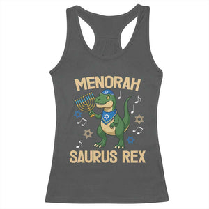 Funny Hanukkah Dinosaur Lover Racerback Tank Top Menorasaurus Rex Festival Of Lights Gift TS12 Dark Heather Print Your Wear