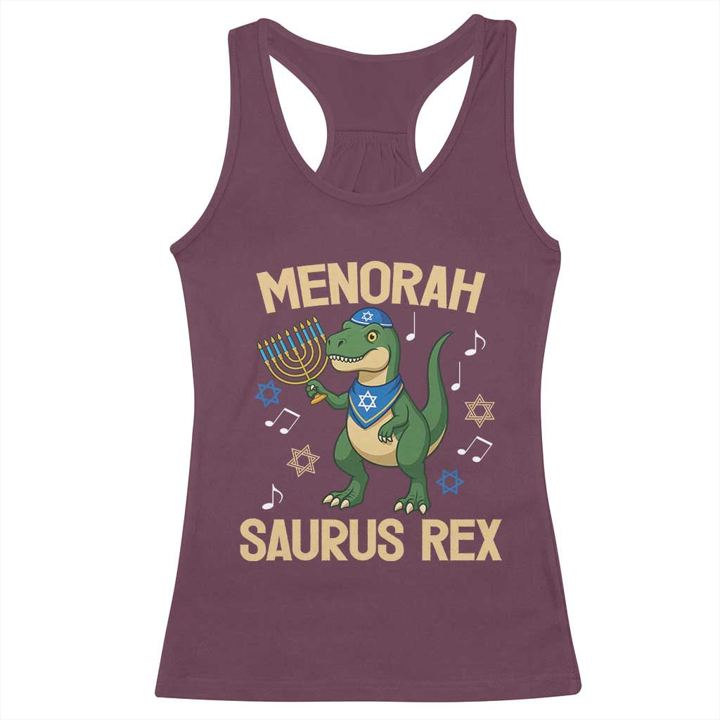Funny Hanukkah Dinosaur Lover Racerback Tank Top Menorasaurus Rex Festival Of Lights Gift TS12 Maroon Print Your Wear
