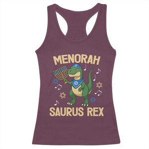 Funny Hanukkah Dinosaur Lover Racerback Tank Top Menorasaurus Rex Festival Of Lights Gift TS12 Maroon Print Your Wear