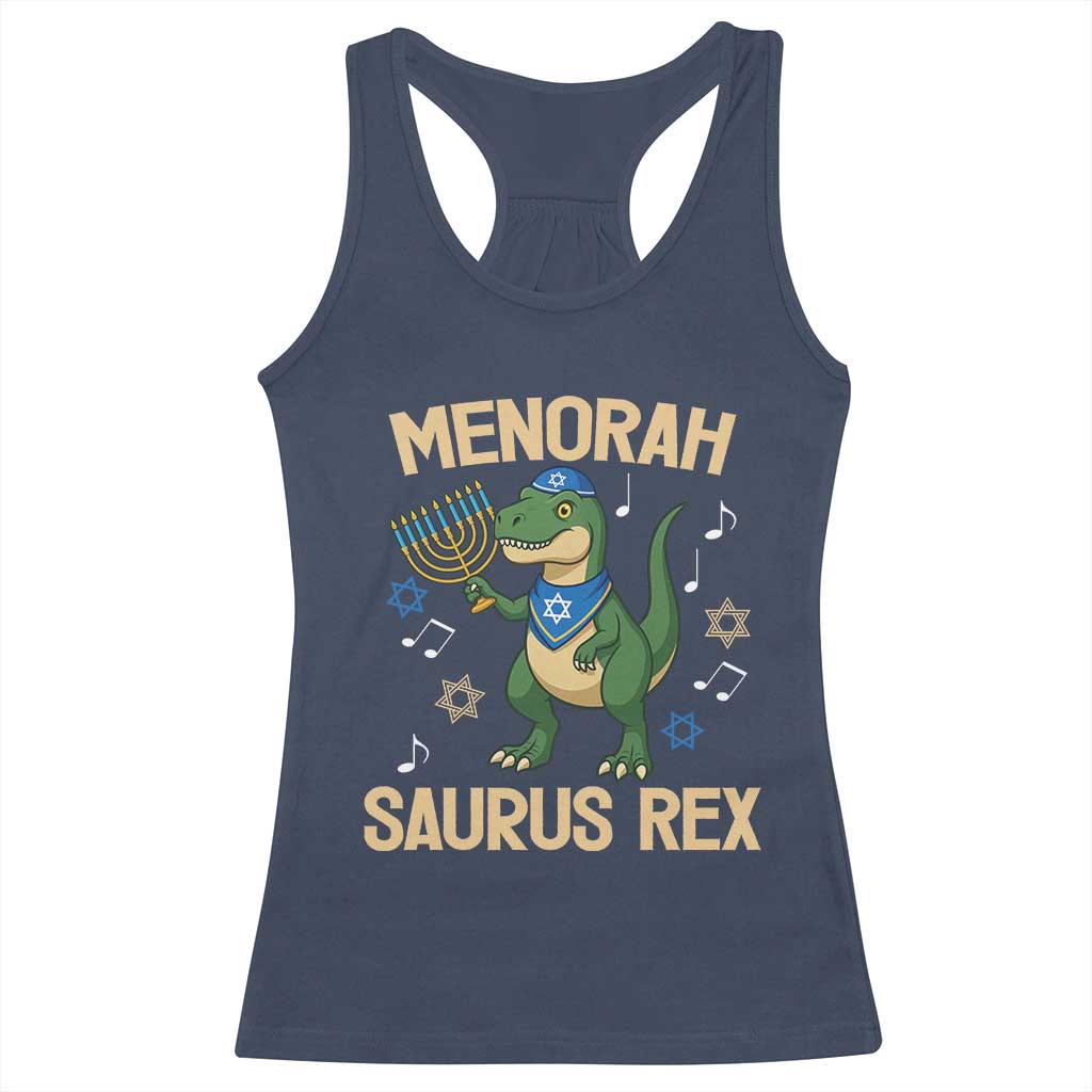 Funny Hanukkah Dinosaur Lover Racerback Tank Top Menorasaurus Rex Festival Of Lights Gift TS12 Navy Print Your Wear